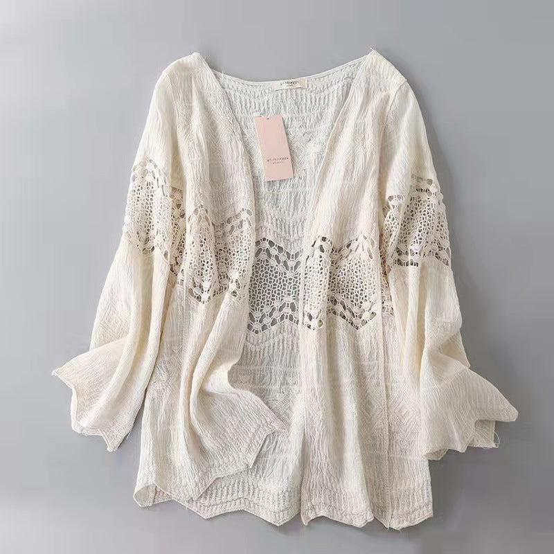 Middle Hollow Embroidered Cardigan Coat