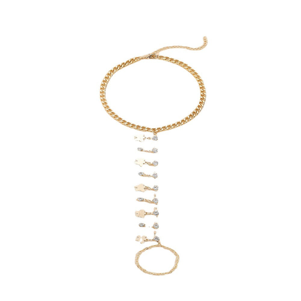 Summer Beach Style Simple Rhinestone Butterfly Pendant Toe Ring Finger Anklet