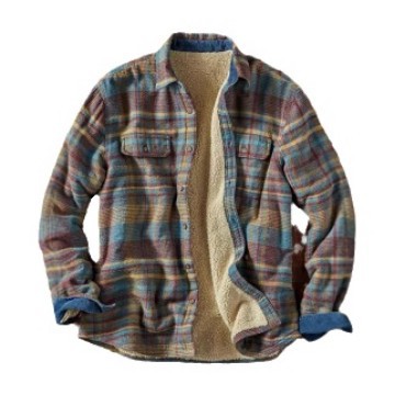 Men's Plaid Fuzzy Long-Sleeve Shirt Jacket