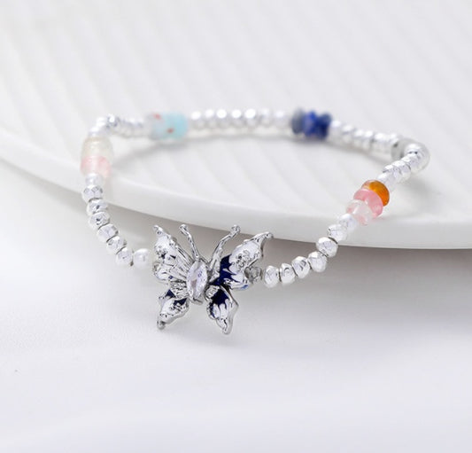 Fancy Butterfly Drop Oil Beaded Bracelet Stretch Jewelry For Women