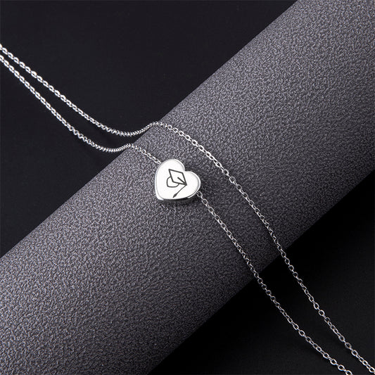 New Dr. Cap Heart Double Anklet Silver Stainless Steel Anklet