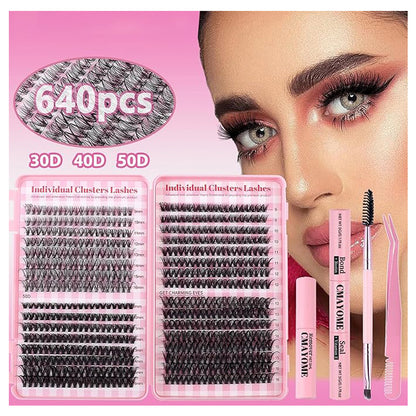 4PCS Hotmelt DIY Self-grafting Large Capacity 640 Single-cluster Thick European And American False Eyelash Book Set