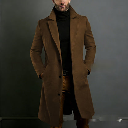 Men's Mid-Length Solid-Color Wool Coat For Autumn And Winter