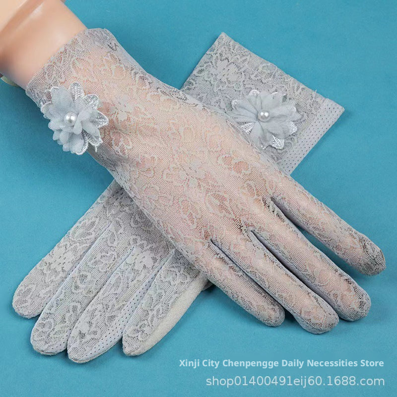 Lace Sunscreen Gloves-White-1 pack
