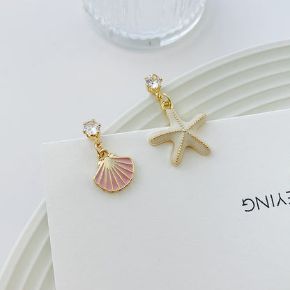 Asymmetric Shell Starfish Vintage Mosquito Coil Ear Clip Earrings