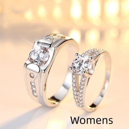 Diamond Romantic Couple Rings Men's Silver Plated Pair Rings