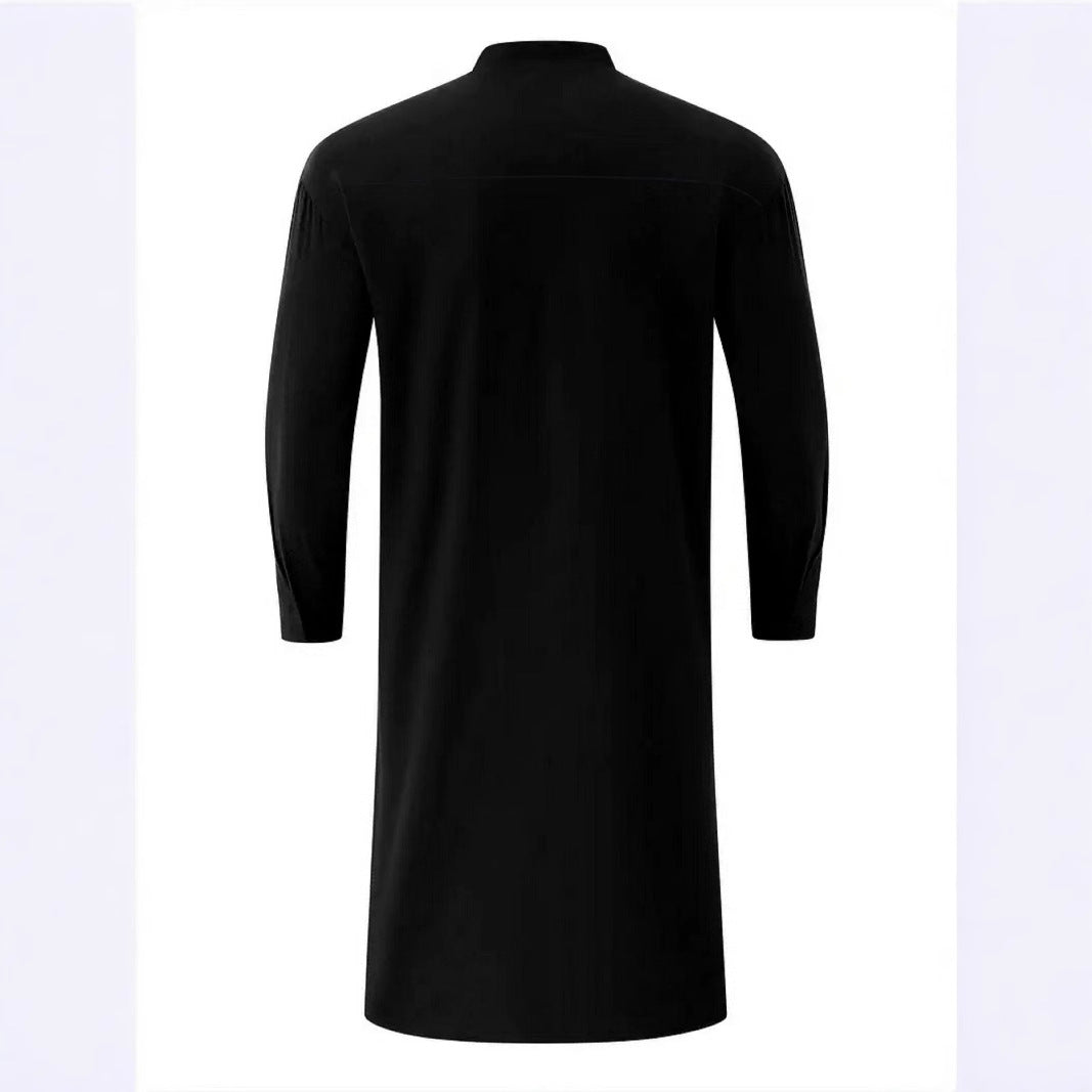 Men's Solid Color Long Sleeve Casual Slim Fit Business Stand Collar Robe