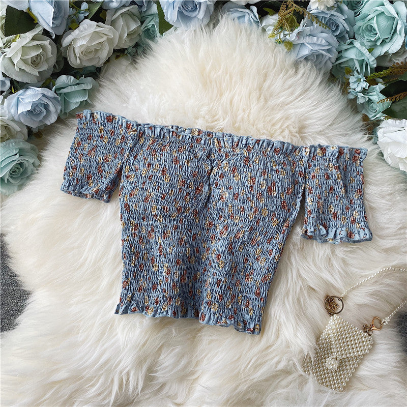 Sexy Floral Chiffon Shirt Short-sleeved Summer Western Style