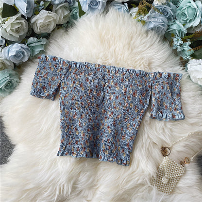 Sexy Floral Chiffon Shirt Short-sleeved Summer Western Style