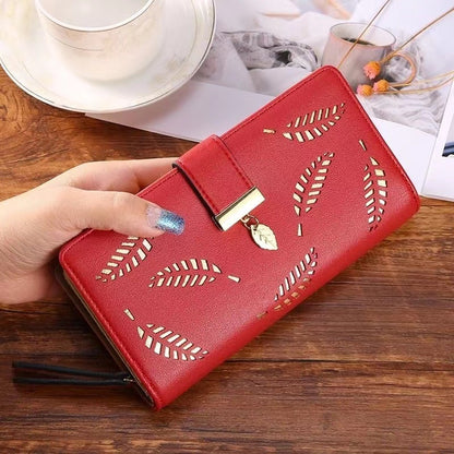 Women Purse Female Long Wallet Gold Hollow Leaves Pouch Handbag For Women Purse Card Holder Portefeuille Femme