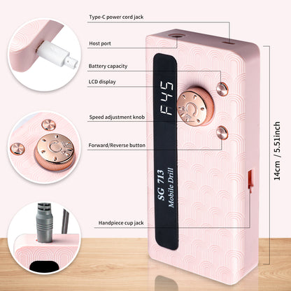Electric Nail Drill - 45000RPM Portable Nail Drill-Rechargeable Nail E-File Kit With 6 Bits & Base-LED Screen-Ultra-Silent, Rechargeable Nail Drills Machine For Acrylic Nails Gel Polishing