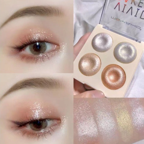 Four-color Baked Highlighter Palette With Shimmering Eyeshadow