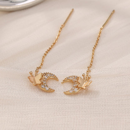 New Style Stylish Copper Micro-zircon Butterfly Moon Earrings Long Earrings Raise Earholes Earrings Earrings Earrings Female Accessories