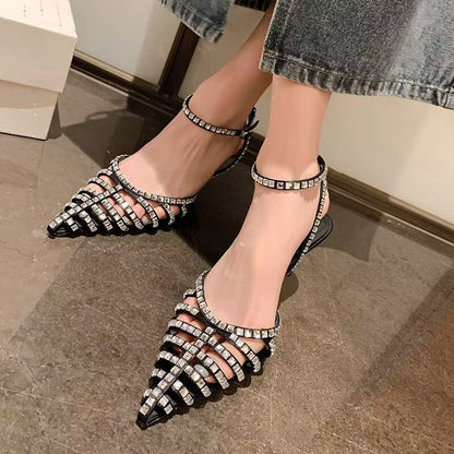 Design Rhinestone Hollowed Toe Box Back Empty Stiletto Heel Women's Sandals