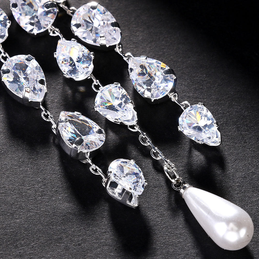 Heart Shape Ear Clip Pendant Tassel Rhinestone Earrings