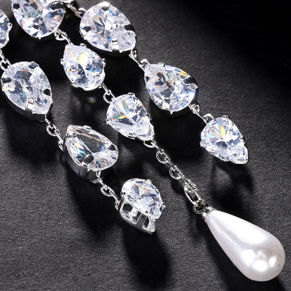 Heart Shape Ear Clip Pendant Tassel Rhinestone Earrings