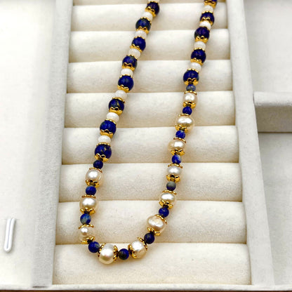 Retro Lapis Stone Pearl Fashion Necklace For Women