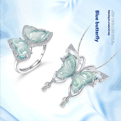 Ice Jade Stone S925 Silver Inlay Women's Fashion Rings Ear Studs