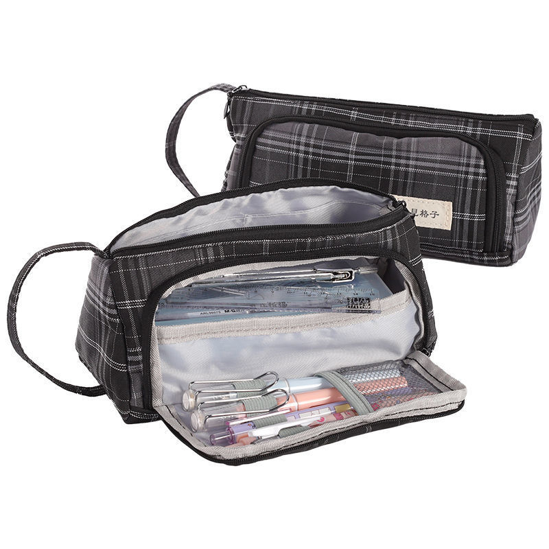 Canvas Pen Bag Large Capacity Double Wall Cute Multi-functional Girl Stationery Box High School Junior High School Japanese Style