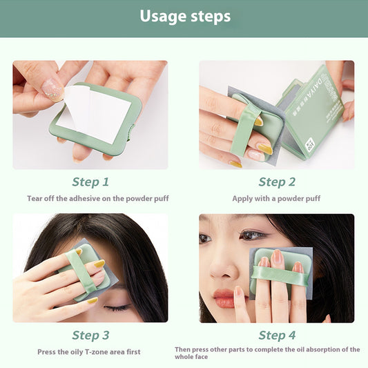 With Powder Puff Mirror Face Oil-absorbing Sheets Green Tea Linen Suede Oil Absorption