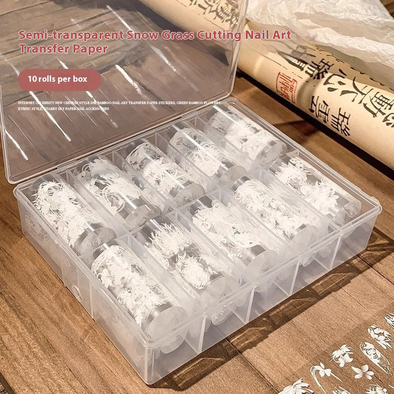 Nail Art White Snow Lawn Mower Semi Transparent Transfer Printing Sticker