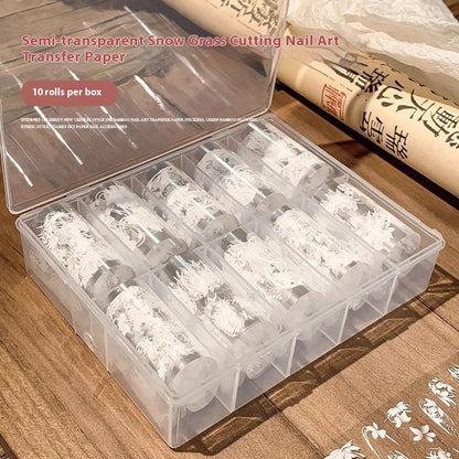 Nail Art White Snow Lawn Mower Semi Transparent Transfer Printing Sticker