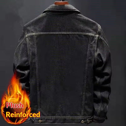 Men's Fleece-Lined Thickened Denim Coat Padded Jacket
