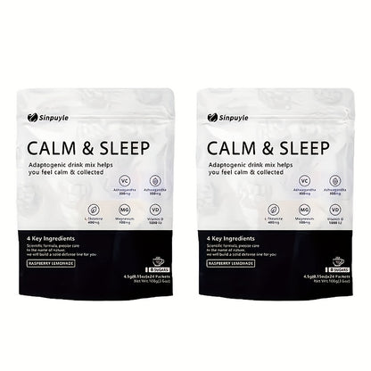 Calm & Sleep Adaptogenic Drink Mix - Raspberry Lemonade, 0 Sugars - L-Theanine, Ashwagandha & Magnesium For Relaxation & Rest, 24 Packets