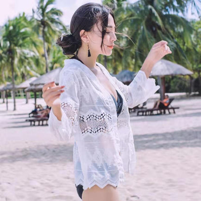 Middle Hollow Embroidered Cardigan Coat