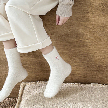 Thickened Mink-wool Cozy Home-style Plush Socks With Bow For Women