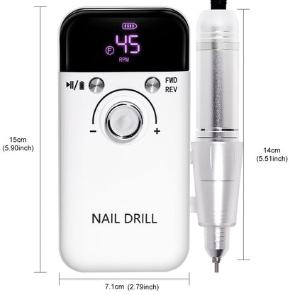 Electric Nail Drill Professional 45000RPM - Rechargeable Nail Drill Kit Portable Electric Nail File With Complete Bits For Acrylic Nails Gel Polishing Removing