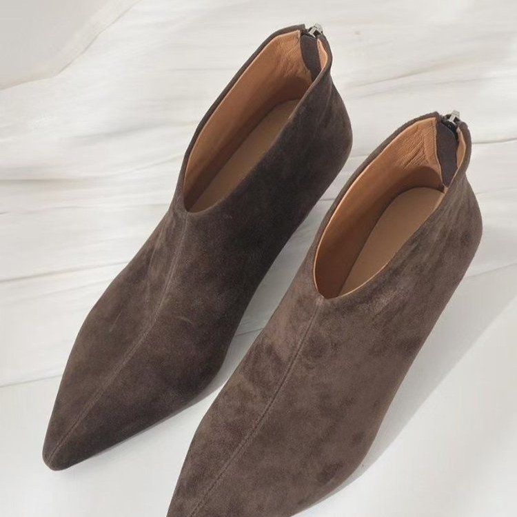 Short Boots French Pointed Toe Shaped Mid Heel Autumn And Winter Women