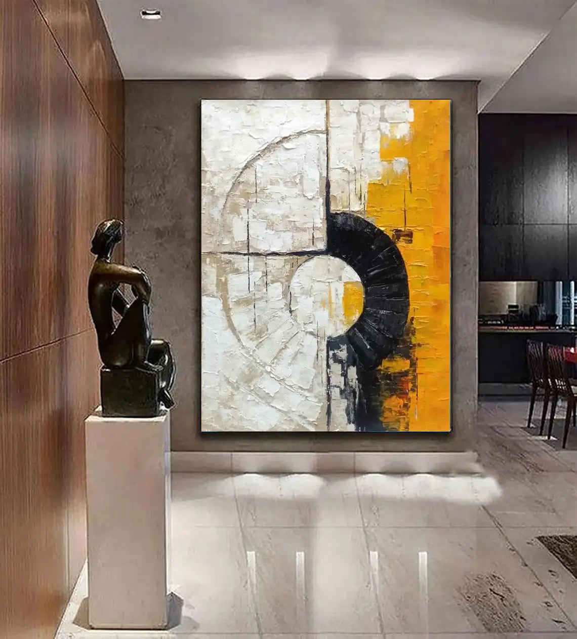 Large Texture Handmade Painting Orange Abstract Art Modern Circle Wall Art Black Textured Art Original Minimalist Oil Painting
