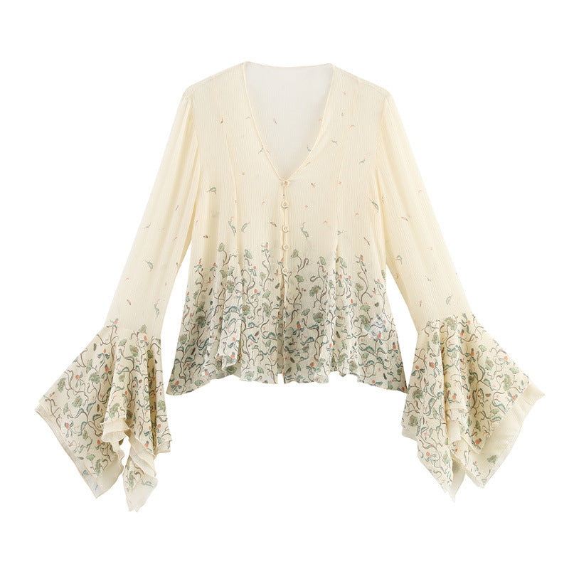 Spring And Summer Ethnic Style Floral Printed Silk Printed Shirt