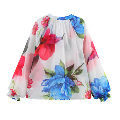 New European And American Style Women's Long Sleeve Loose Chiffon Printed Shirt