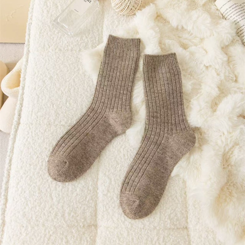 Japanese-style Solid-color Wool Socks For Women