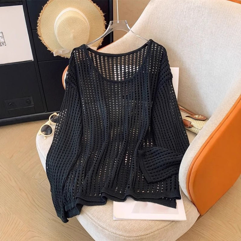 Flab Hiding Sun Protective Blouse Round Neck Design Long Sleeve Top
