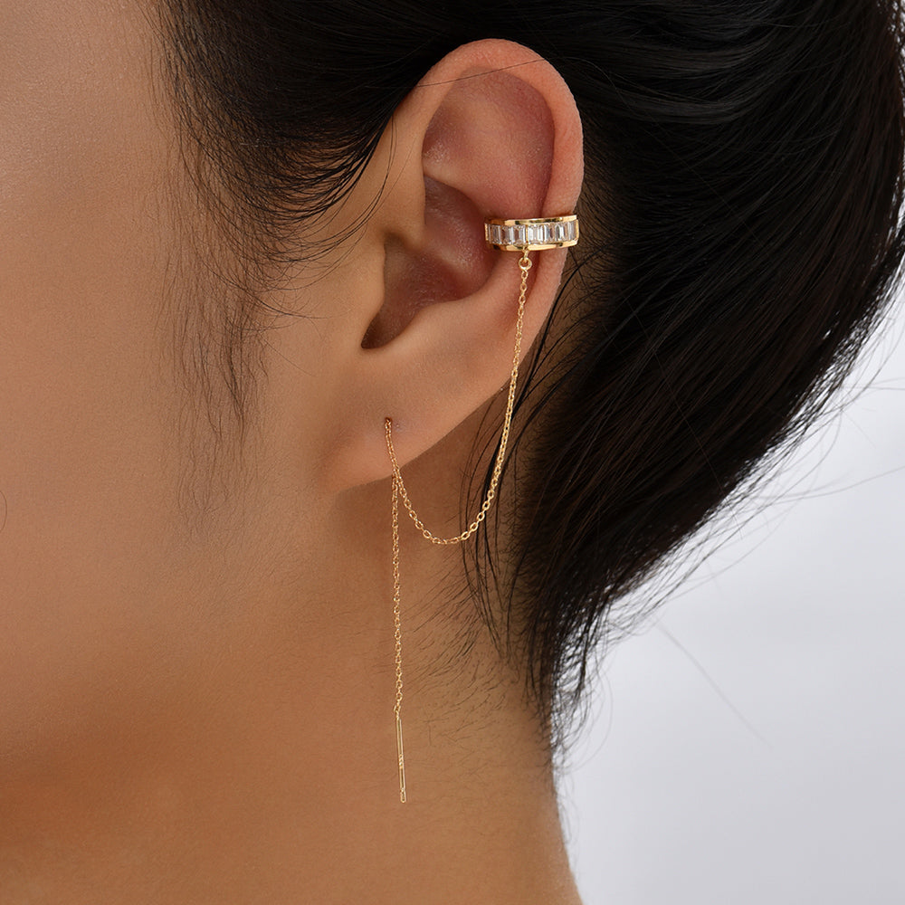Ear Bone Clip Ear Line Integrated Long Tassel Earrings Micro Inlaid With Zircon C-type Half Round Earrings Ear Clip Accessories