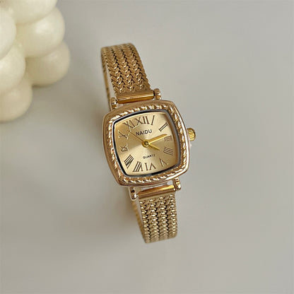 Golden Roman-style Square Watch For Women