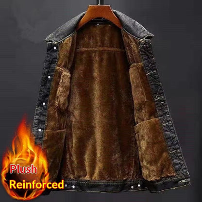 Men's Fleece-Lined Thickened Denim Coat Padded Jacket