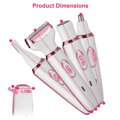 4 In 1 Electric Razor For Women Painless Grooming Kit Rechargeable Eyebrow Nose Hair Pubic Hair Bikini Trimmer Face Shaver