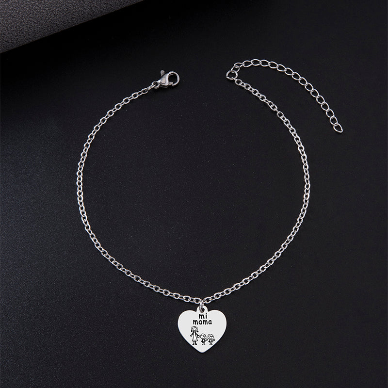 New Peach Heart Pendant Anklet Silver Stainless Steel Anklet