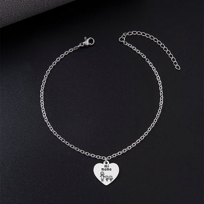 New Peach Heart Pendant Anklet Silver Stainless Steel Anklet