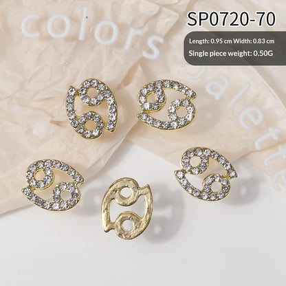 12 Zodiac Sign Nail Art Accessories Alloy Rhinestone 3D Nail Stickers For DIY Nail Decorations