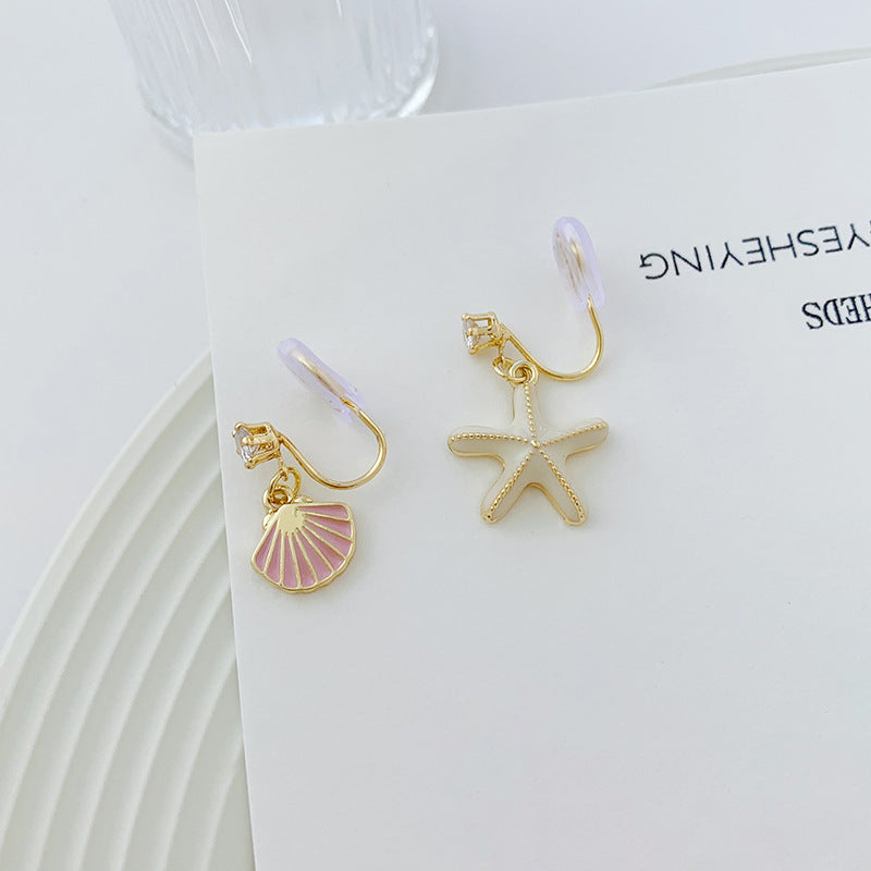 Asymmetric Shell Starfish Vintage Mosquito Coil Ear Clip Earrings