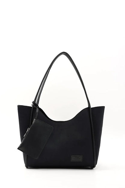 Black Suede SHK108 Women Hand And Shoulder Bag With Wallet And Makeup Bag