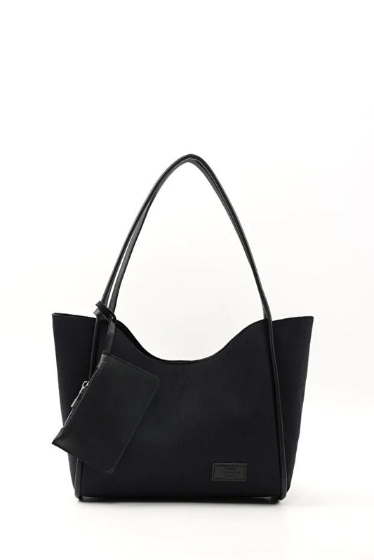 Black Suede SHK108 Women Hand And Shoulder Bag With Wallet And Makeup Bag