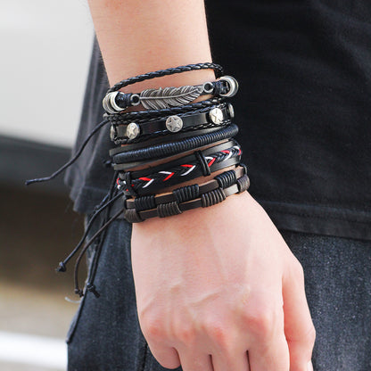 multilayer sheet vintage leather band of men of fashion craft star rope twisted Wrap Bracelets & bangles