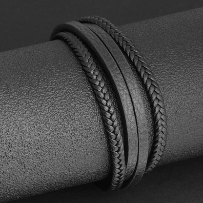 Bracelets & Bangles Men Stainless Steel Leather Bracelets Braided Rope Magnetic Clasp Male Bangles Jewelry New