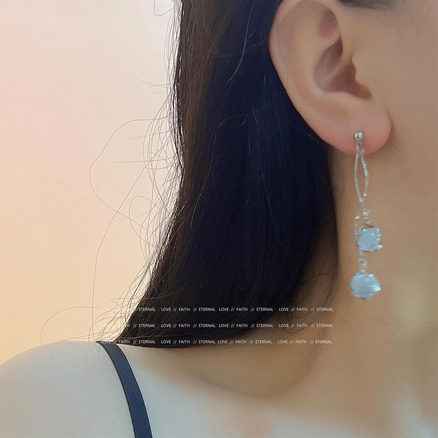 Opal Tassel Long Earrings Mosquito Coil Ear Clip